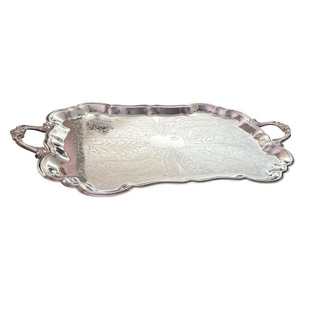 1960s Large Vintage f.b. Rogers Silverplate Footed Butler’s Serving Tray - 27.5” For Sale - Image 5 of 13