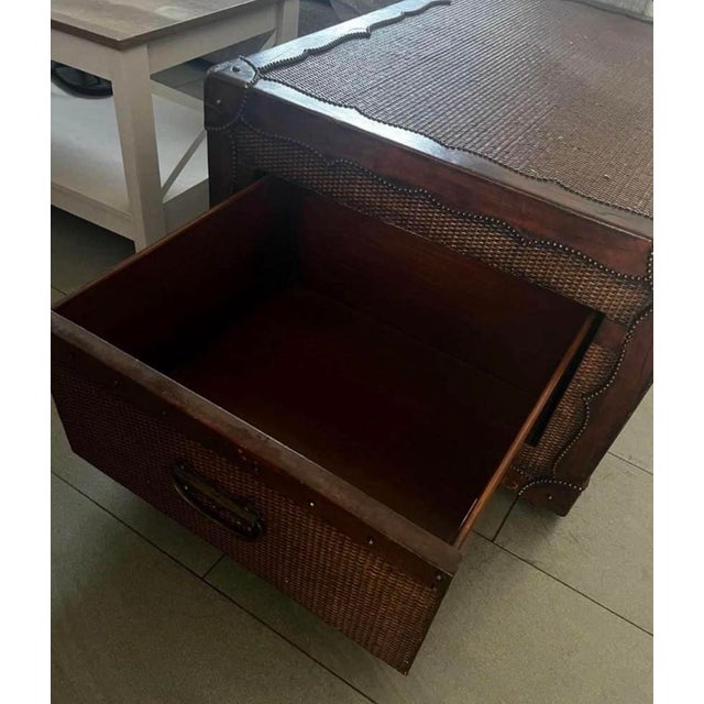Ralph Lauren Vintage Ralph Lauren Rattan and Leather Storage Trunk Coffee Table For Sale - Image 4 of 5