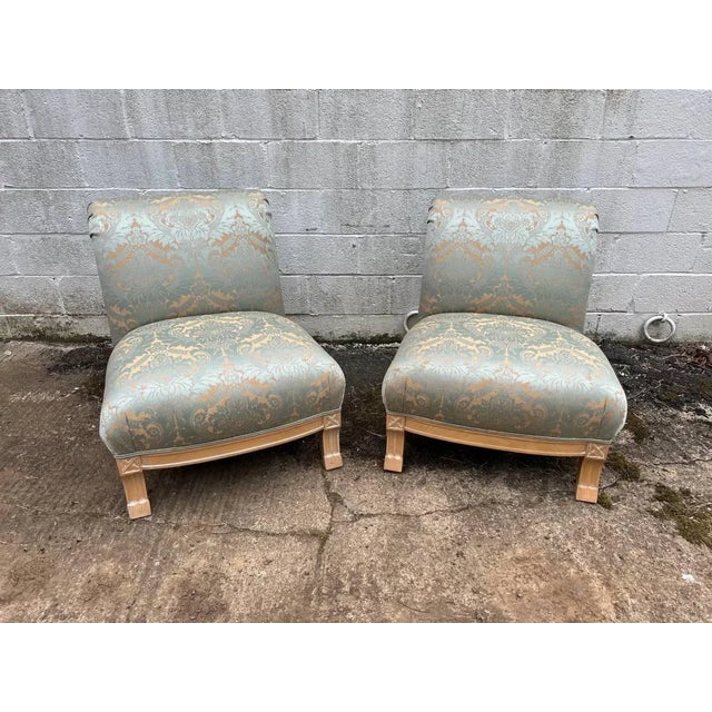 Gray Mid 20th Century Vintage Pair of Provincial Style Roller Back Upholstered Slippery Chairs For Sale - Image 8 of 13