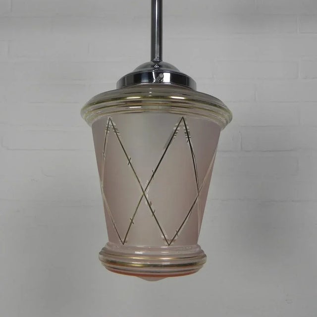 Art Deco Hanging Lamp with Pink Glass Shade, 1930s For Sale - Image 12 of 13