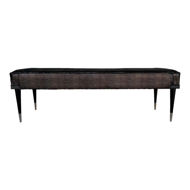 Caracole Couture Modern Bronze Faux Shagreen Leather Bench For Sale