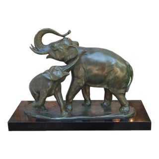 Elephant With Cub Bronze Sculpture by Irenée Rochard For Sale