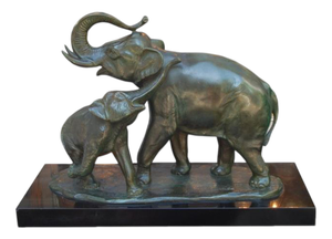 Elephant With Cub Bronze Sculpture by Irenée Rochard