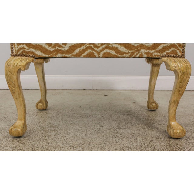 Gold Newly Upholstered Modern Print Ball & Claw Ottoman For Sale - Image 8 of 12