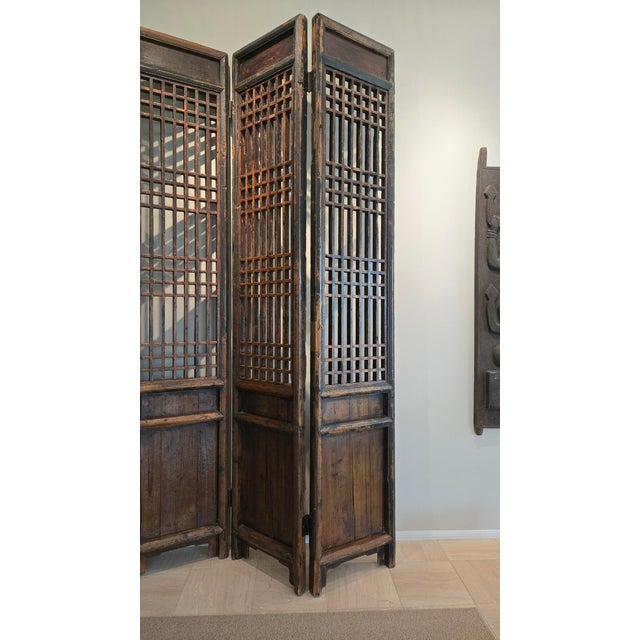 Brown Chinese Antique Six - Panel Wooden Screen For Sale - Image 8 of 10