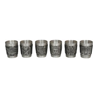 1980s Incan Deities Pewter Shot Glasses by Schohaus of Bolivia - Set of 6 For Sale