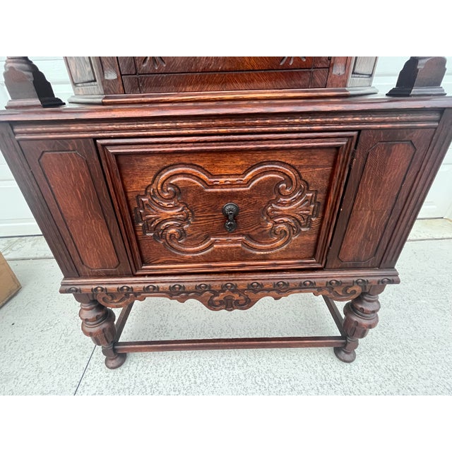 Antique Jacobean Revival Hand Carved Hutch/Cupboard For Sale - Image 4 of 12