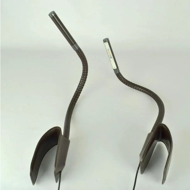 Poltrona Frau Chocolate Brown Leather Clip Lamps from Poltrona Frau, 2000s, Set of 2 For Sale - Image 4 of 13