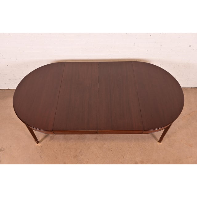 Wood Baker Furniture Style Antique French Regency Louis XVI Mahogany Extension Dining Table, Newly Refinished For Sale - Image 7 of 13