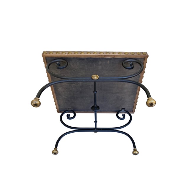 Brown Parisian Maison Jansen-Style Hand-Forged Iron and Leather Cocktail Table For Sale - Image 8 of 8