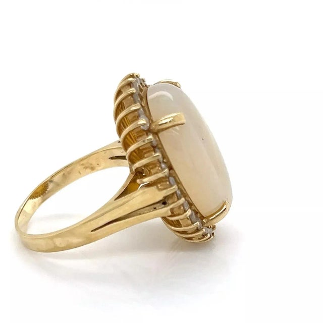 Contemporary Opal & Diamond 14k Yellow Gold Oval Top Ring - Size 7 For Sale - Image 3 of 5