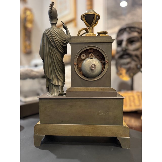 French Restoration Athena (Minerva) Patinated & Fire-Gilt Bronze Mantel Clock by Louis Alfred Baveux For Sale - Image 4 of 16