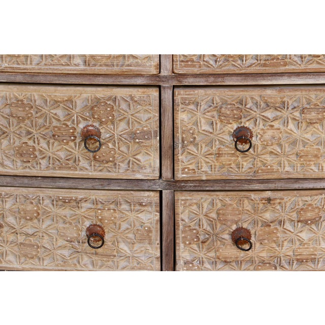 Bleached Wood Lotus Diamond Carved Bow-Front Dresser For Sale - Image 10 of 11