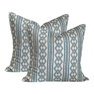 A Pair of Lauren Servati Textiles, Lagoon // Seaworthy Pillows, 22"x22"