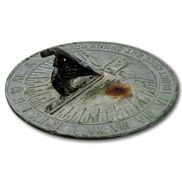 Metal Antique Solid Cast Bronze "Count None but Sunny Days" Motto Garden Sundial - Early 20th Century For Sale - Image 7 of 12