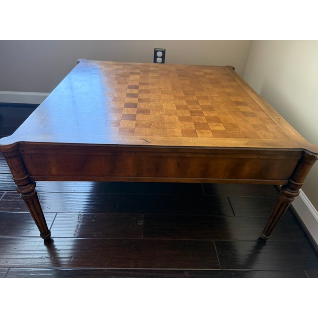 Neoclassical Vintage French Neoclassical Square Game Coffee Table With Parquet Checkerboard Top For Sale - Image 3 of 7