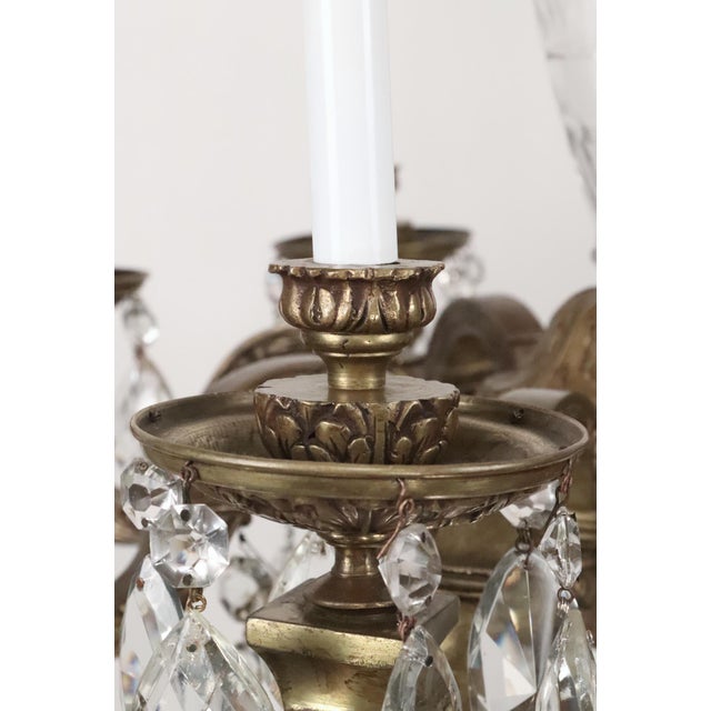 Restored 1930s Victorian Crystal & Bronze Chandelier For Sale - Image 10 of 15