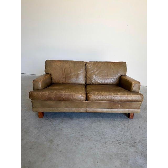 Mid-Century Modern Mid Century Olive Buffalo Leather and Rosewood Loveseat After Arne Norell For Sale - Image 3 of 10