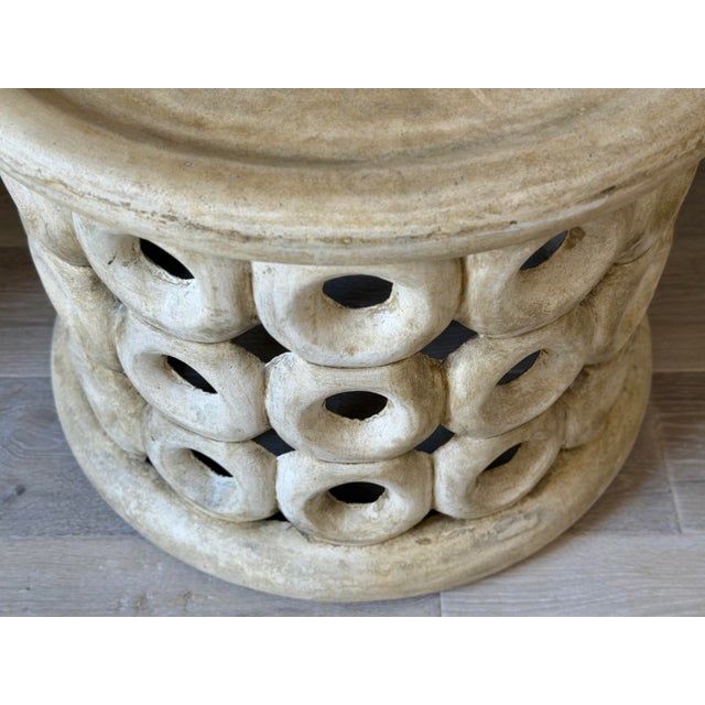Ecru Antiqued Transitional Tribal Drum-Style Concrete “Dagen” Coffee Table by Made Goods For Sale - Image 8 of 12