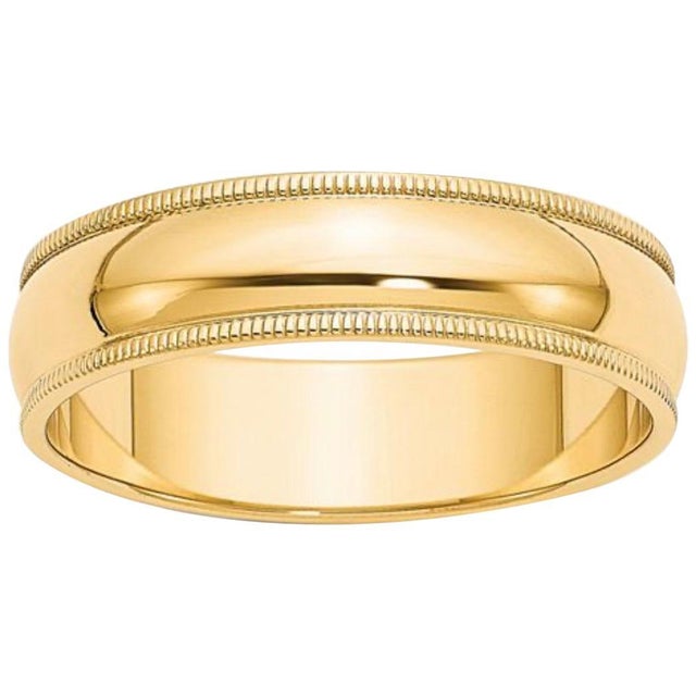 14 Karat Gold Milgrain Half Round Comfort Fit Wedding Band 6.8 Grams For Sale In New York - Image 6 of 18