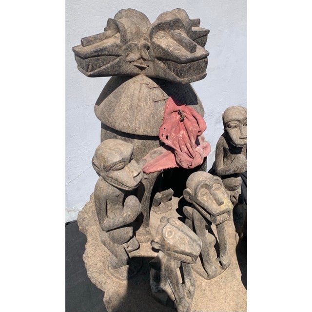 Tribal Mid 20th Century Monumental Brutalist Mambila Tribal Shrine Sculpture - Multi-Head Zoomorphic Carving, 27" Wide For Sale - Image 3 of 12
