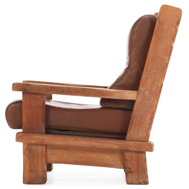 Animal Skin A Pair of French Brutalist Style Oak Armchairs, C. 1960. For Sale - Image 7 of 7