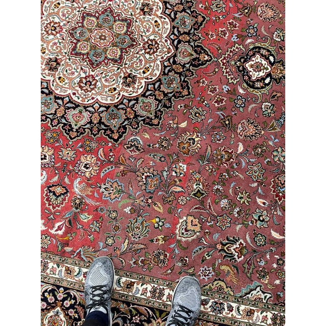 Textile 1950s TABRIZ Over 1M KNOTS Fine Silk Highlights with Royal Bird Motifs Rug 9.7 x 13.6 For Sale - Image 7 of 15