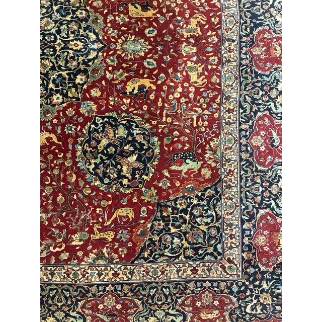Textile Vintage Hand-Knotted Persian-Style Pictorial Hunting Scene Rug For Sale - Image 7 of 12