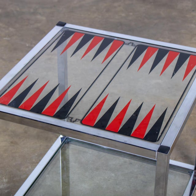 Mid 20th Century Mid-20th Century Mid Century Modern Game End or Side Table Chrome Cube Frame & Backgammon Glass Top For Sale - Image 5 of 18