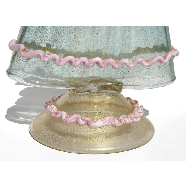 Murano Victorian Dress Woman Pink Blue White Gold Flecks Vintage Italian Art Glass Figure Sculpture For Sale - Image 12 of 13
