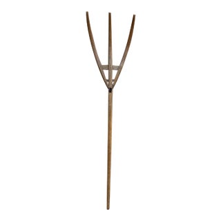 19th-Century Hand-Carved Wooden Pitchfork With Branded Initials For Sale
