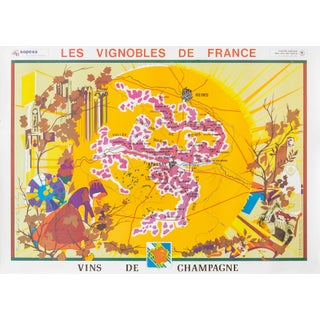 1960s Original French Alcohol Poster, Map of Champagne Region For Sale