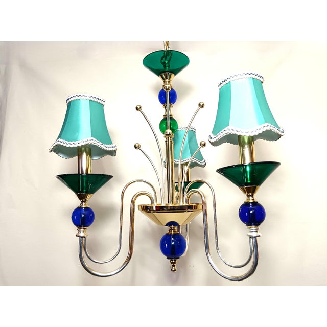 Metal Vintage Hollywood Regency Chandelier in Murano Glass from Seguso, 1980s For Sale - Image 7 of 16