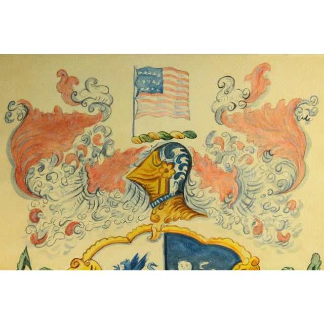 Circa 1799 Holmes & Barnes Coat of Arms Watercolor Painting, Framed For Sale - Image 4 of 9