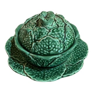 Early 20th Century Sarreguemines France Cabbage Ware Petite Tureen For Sale