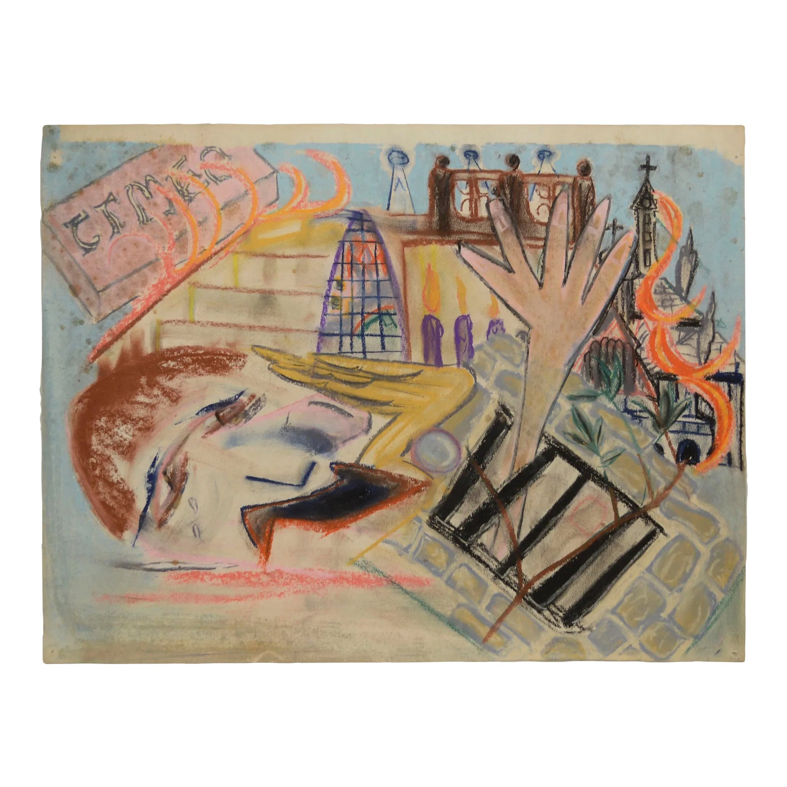 Holy Fire, Abstract Expressionist Figurative Pastel | Chairish