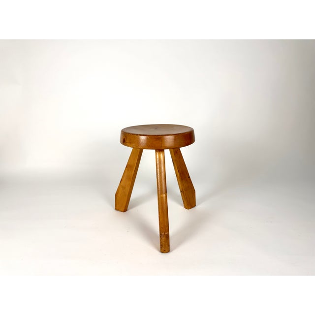 Charlotte Perriand Pine Sandoz Stool by Charlotte Perriand for Les Arcs, France, 1960s For Sale - Image 4 of 18
