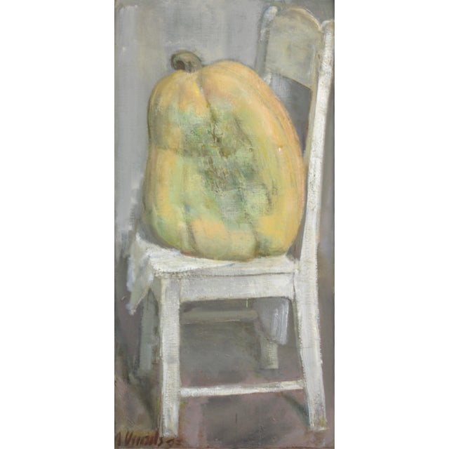 Imants Vecozols, Pumpking on a Chair, 2000s, Oil on Canvas For Sale - Image 3 of 3