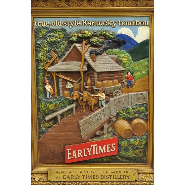 Traditional Mid 20th Century Vintage Early Times Kentucky Bourbon Whiskey Plaster Replica Art Painting Plaque, Framed For Sale - Image 3 of 11