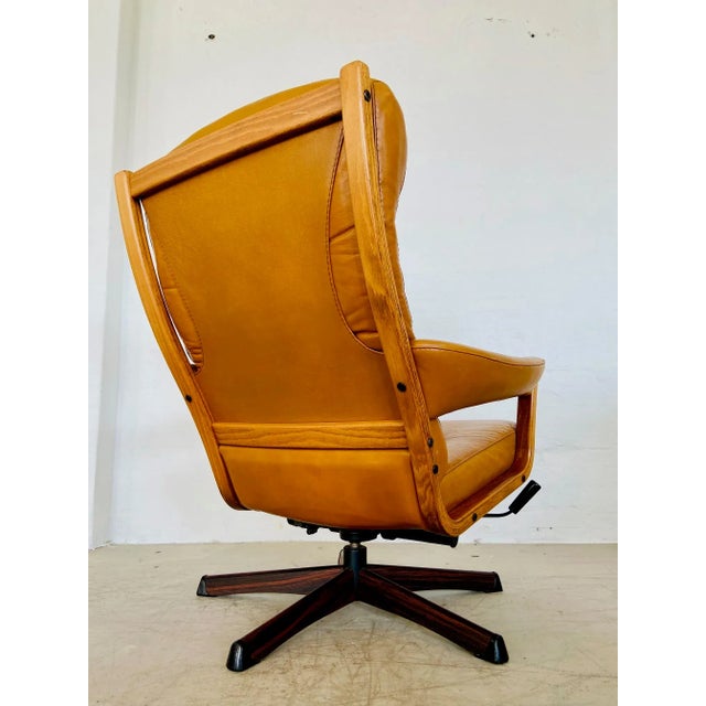 Tan Vintage Swedish Leather Reclining Swivel Chair from Göte Möbler, 1970 For Sale - Image 8 of 16