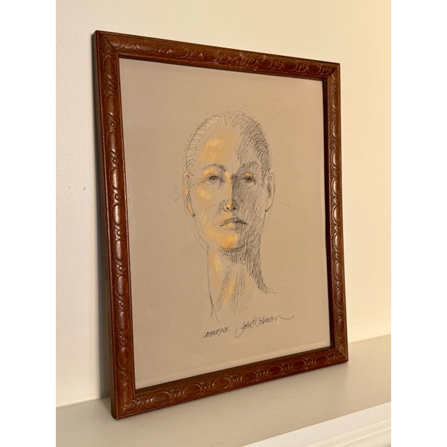 Mid-Century Modern Female Portrait Original Pen and Ink Pastel Drawing by John P. Coleman For Sale - Image 15 of 15