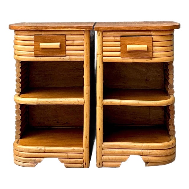 Vintage Stacked Rattan Nightstands After Frankl For Sale