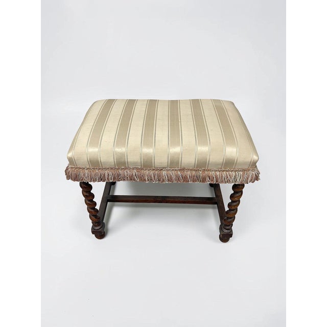 Cream Antique Jacobean Revival Walnut Barley Twist Bench | Louis XIII Style For Sale - Image 8 of 8