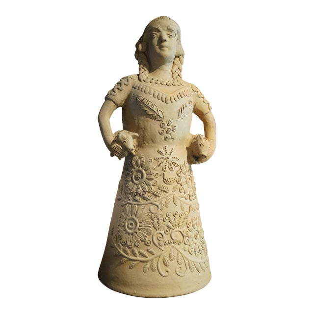 1970s Mexican Teodora Blanco Nunez Style Folk Art Pottery Woman For Sale