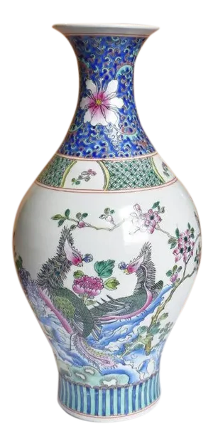 18th Century Vintage Qing Dynasty Famille Rose and Blue Porcelain Vase
