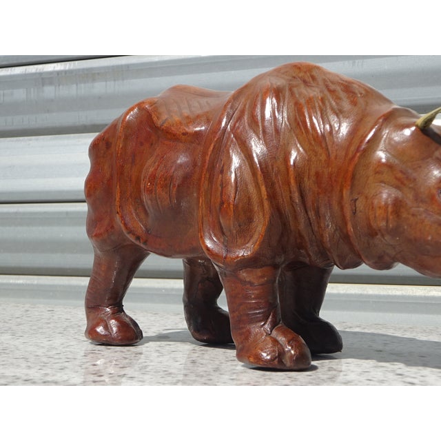 Brown Vintage Leather Rhinoceros, India, 1950s For Sale - Image 8 of 14