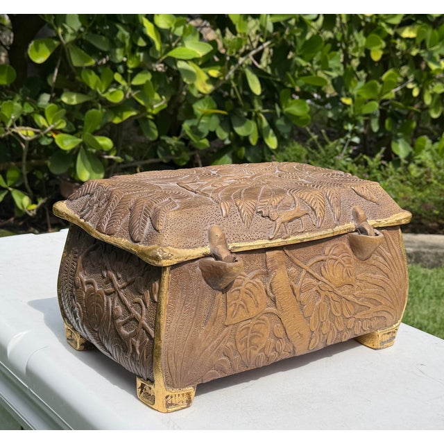 Plastic Vintage Carved Tropical Foliage & Animal Motif Box For Sale - Image 7 of 10