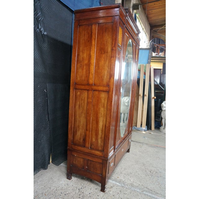 Antique Edwardian Neoclassical Mahogany Fruitwood Inlaid Wardrobe Armoire Mirror For Sale - Image 4 of 18