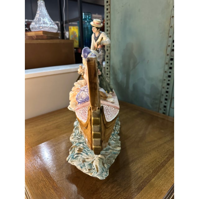 Capodimonte Antique Capodimonte "A Couple on the Gondola" Porcelain Sculpture With Brass Remo (Oar) For Sale - Image 4 of 10