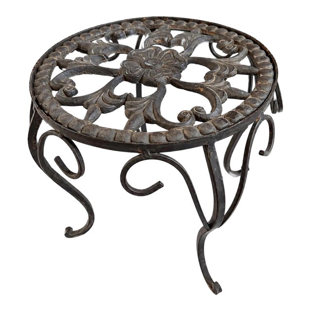 Small Cast Iron Floral Plant Stand For Sale